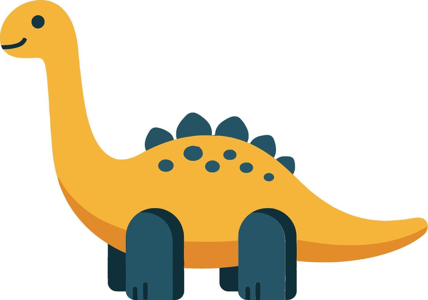 A cheerful yellow dinosaur toy with blue wheels and green spines, designed in a flat and minimal style, perfect for children, illustration vector