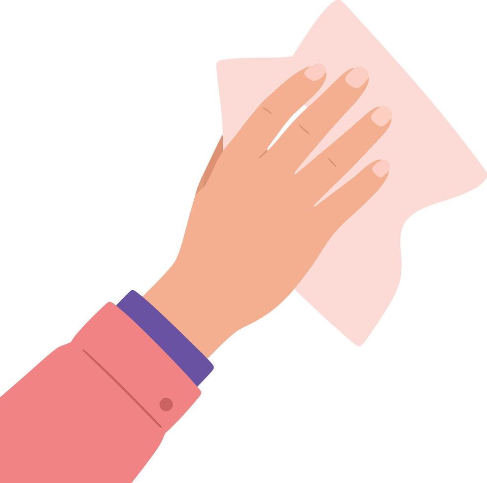 A hand holding a cleaning cloth in a minimal flat design style for effective cleaning and maintenance art vector
