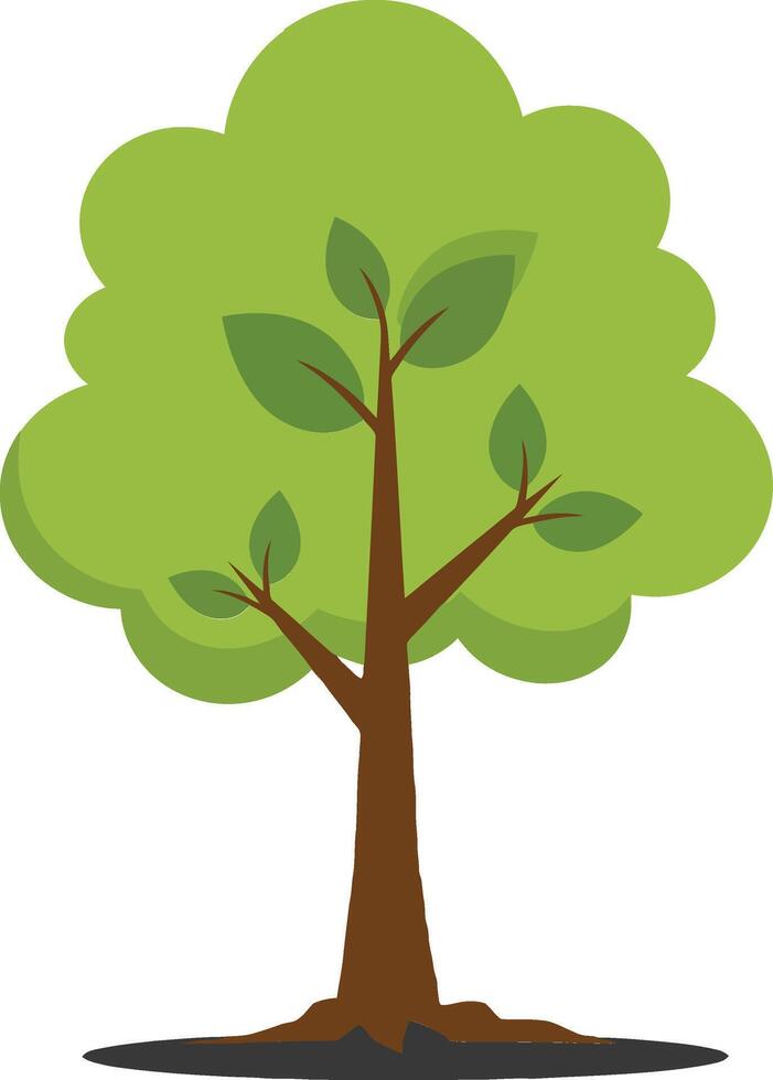Green tree with a textured brown trunk and lush leaves in a minimalist style of art vector