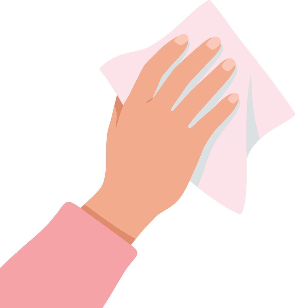 A hand cleaning a surface with a pink cloth in a minimalistic and modern style, showcasing cleanliness and hygiene in art vector