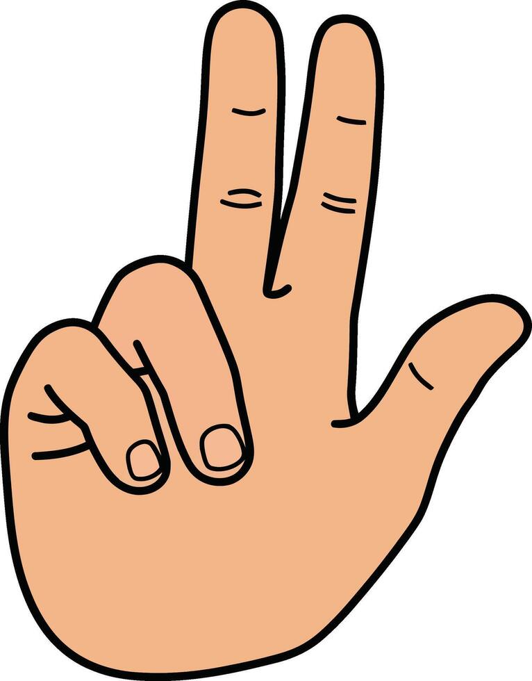 Hand gesture depicting a peace sign in a minimal, flat design style showcasing simplicity and positivity as art vector