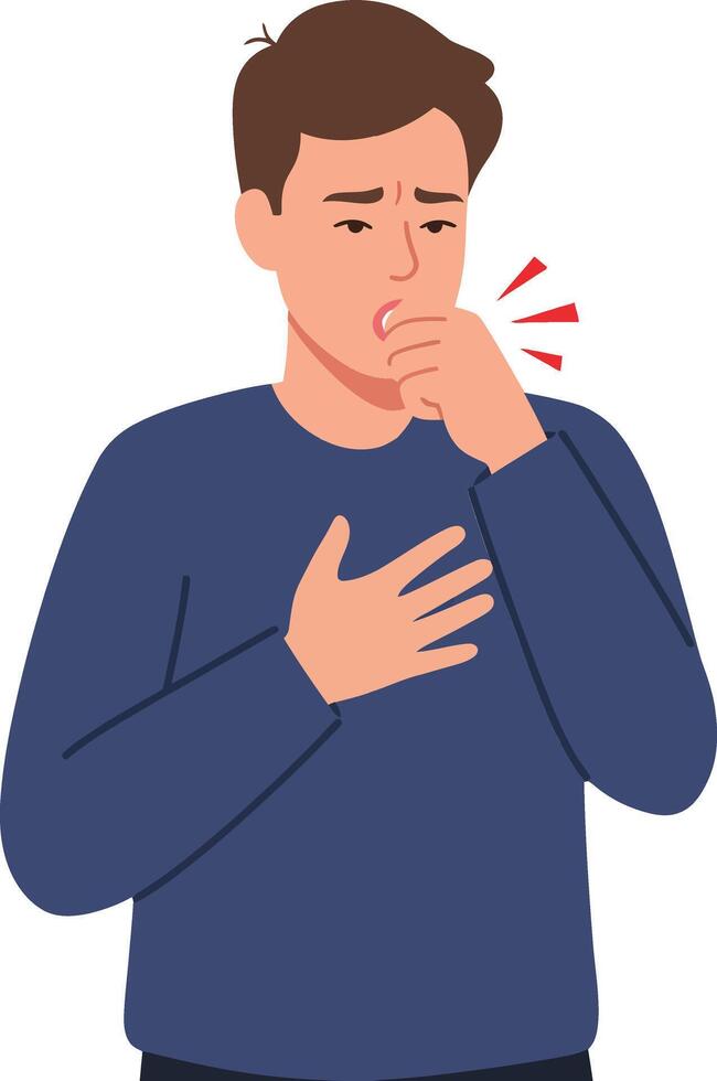 Concerned man with hand on chest showing anxiety in a minimal flat illustration vector