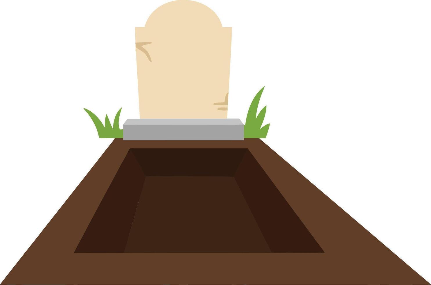 Simple grave with a headstone and surrounding soil in a flat and minimal design illustration vector