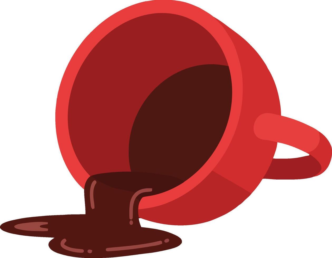 Spilled red coffee cup with rich brown liquid flowing out in a minimalistic design style showcasing vibrant colors in art vector