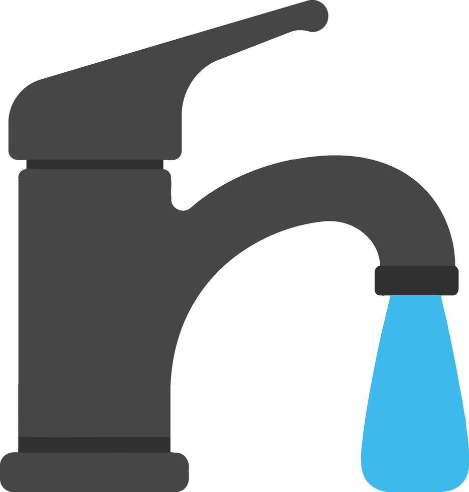 Faucet with a single blue droplet, minimalistic flat design showcasing water conservation and plumbing, clean lines in illustration vector