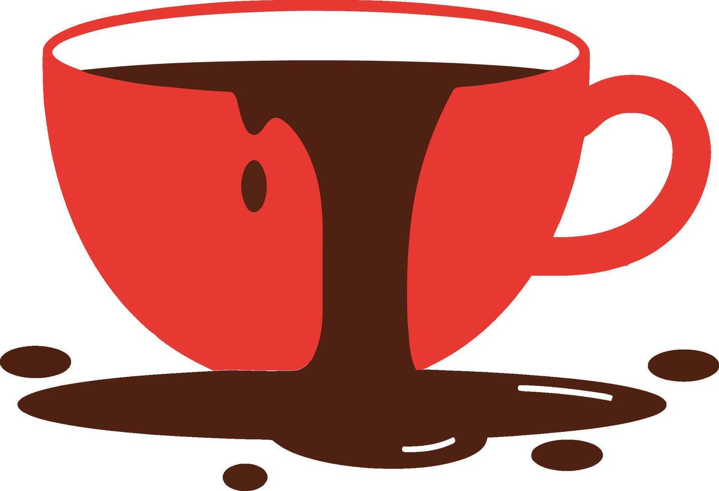 A vibrant red coffee cup overflowing with rich brown liquid in a playful flat illustration style, evoking warmth and joy in a cheerful setting art vector