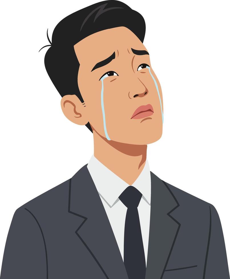 Emotional man in a suit with tears streaming down his face in a minimal style illustration vector