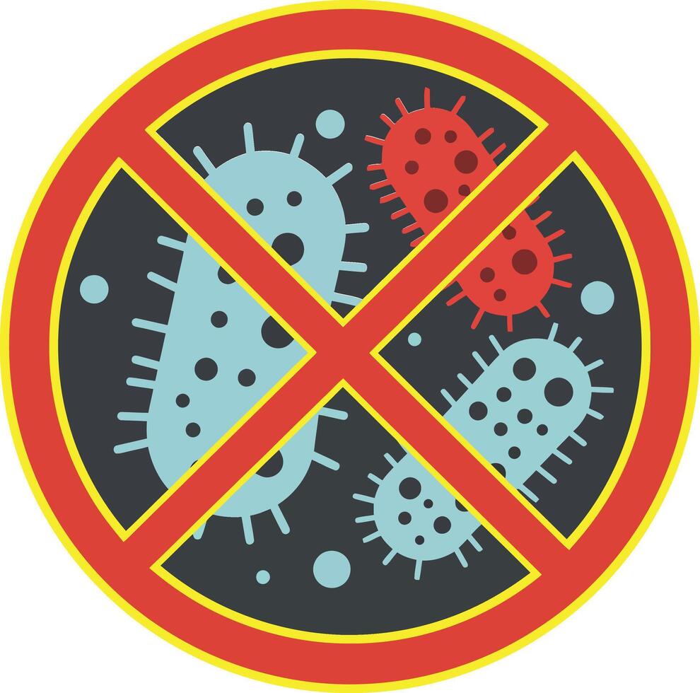Microbes represented in a red crossed circle symbol, illustrated in a flat design style, emphasizing health awareness through art vector