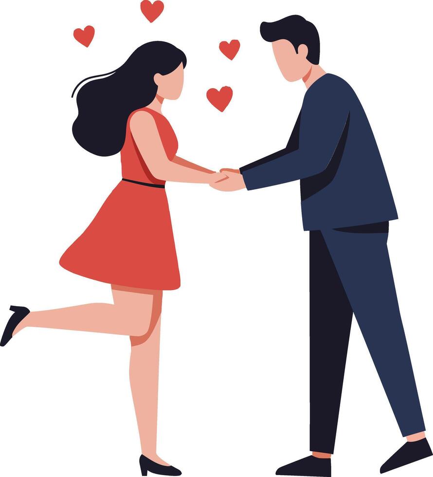 A couple holding hands with hearts floating around them in a minimal and romantic style illustration vector