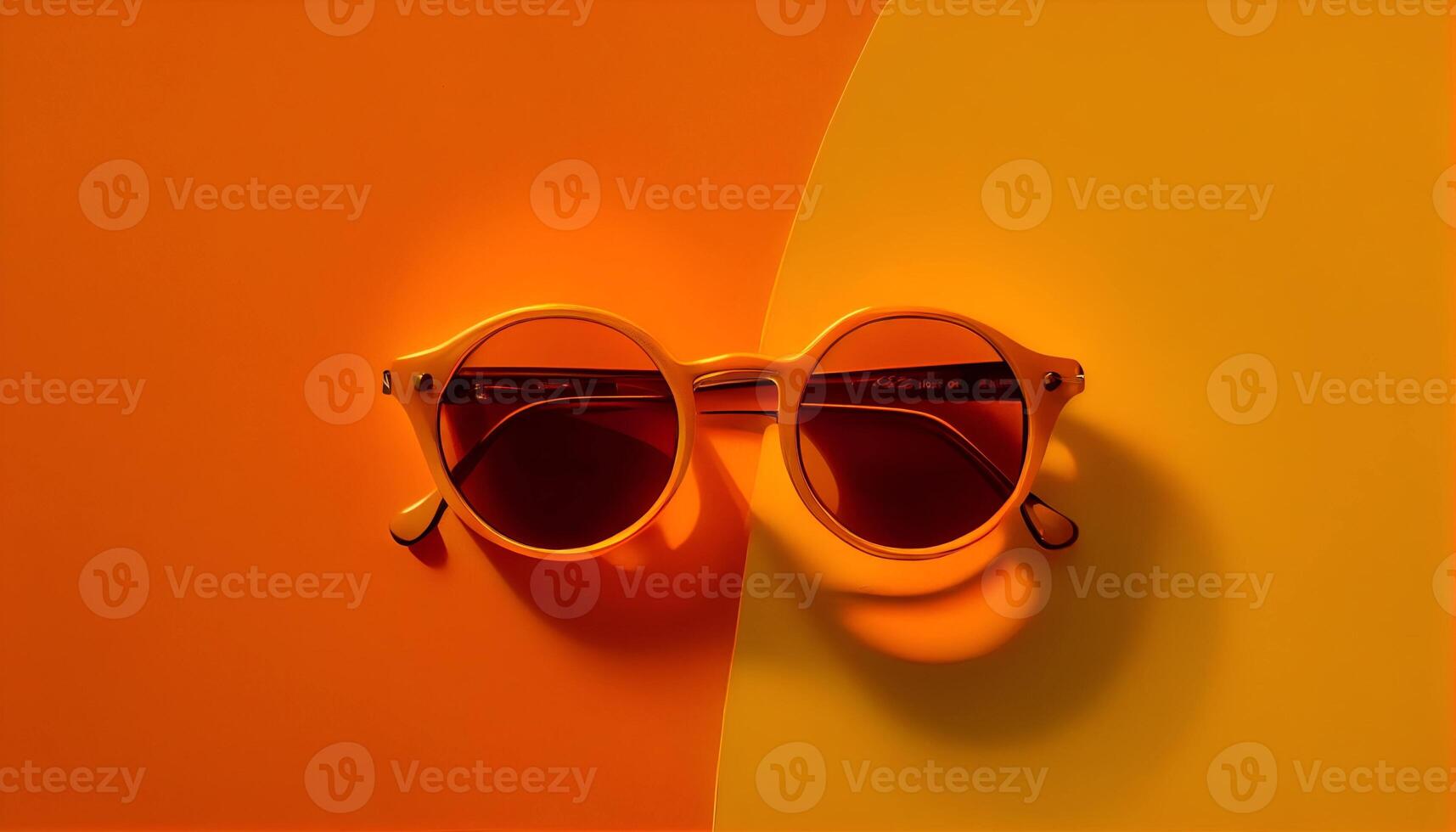 Retro old-fashioned sunglass on vibrant orange background generative ai photo
