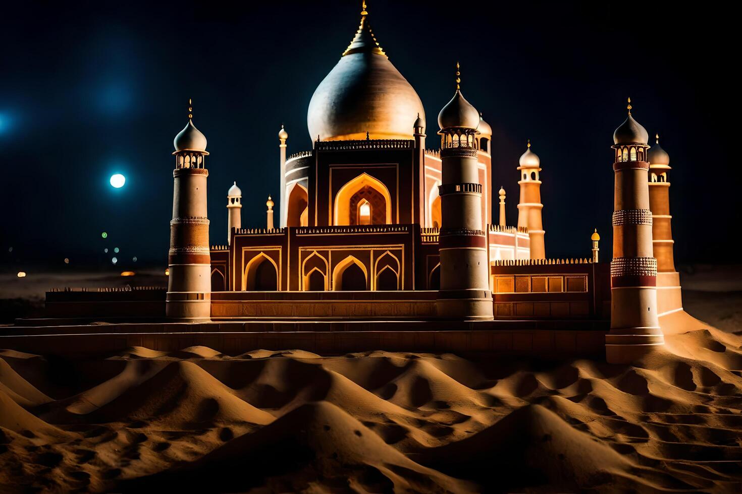 a mosque in the desert at night. AI-Generated photo