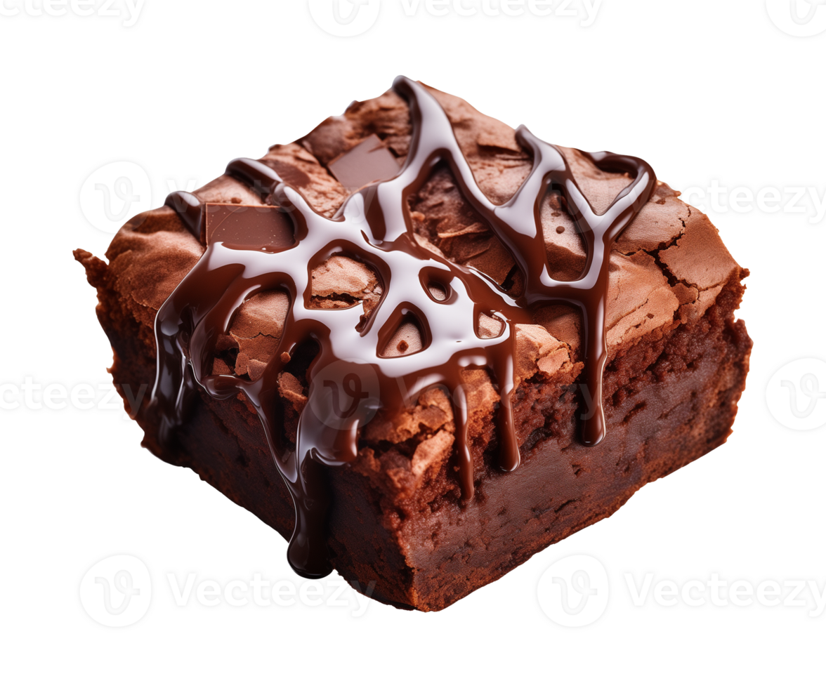 AI generated piece of tasty chocolate brownie isolated on a transparent background, PNG