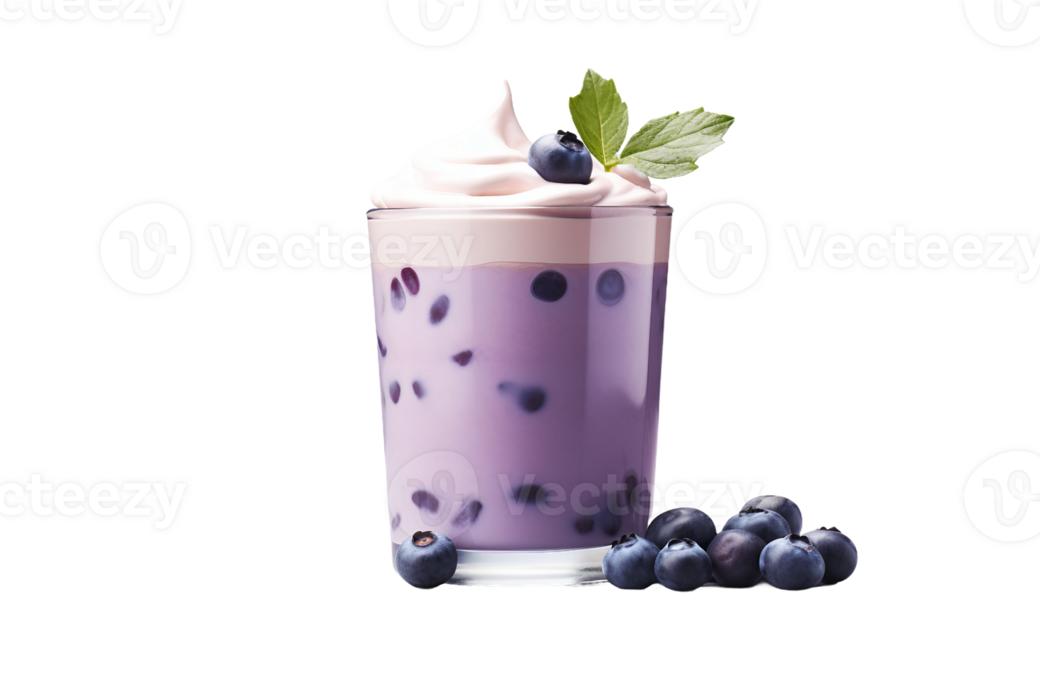 Refreshing Blueberry Vanilla Latte in Glass On Transparent Background. png