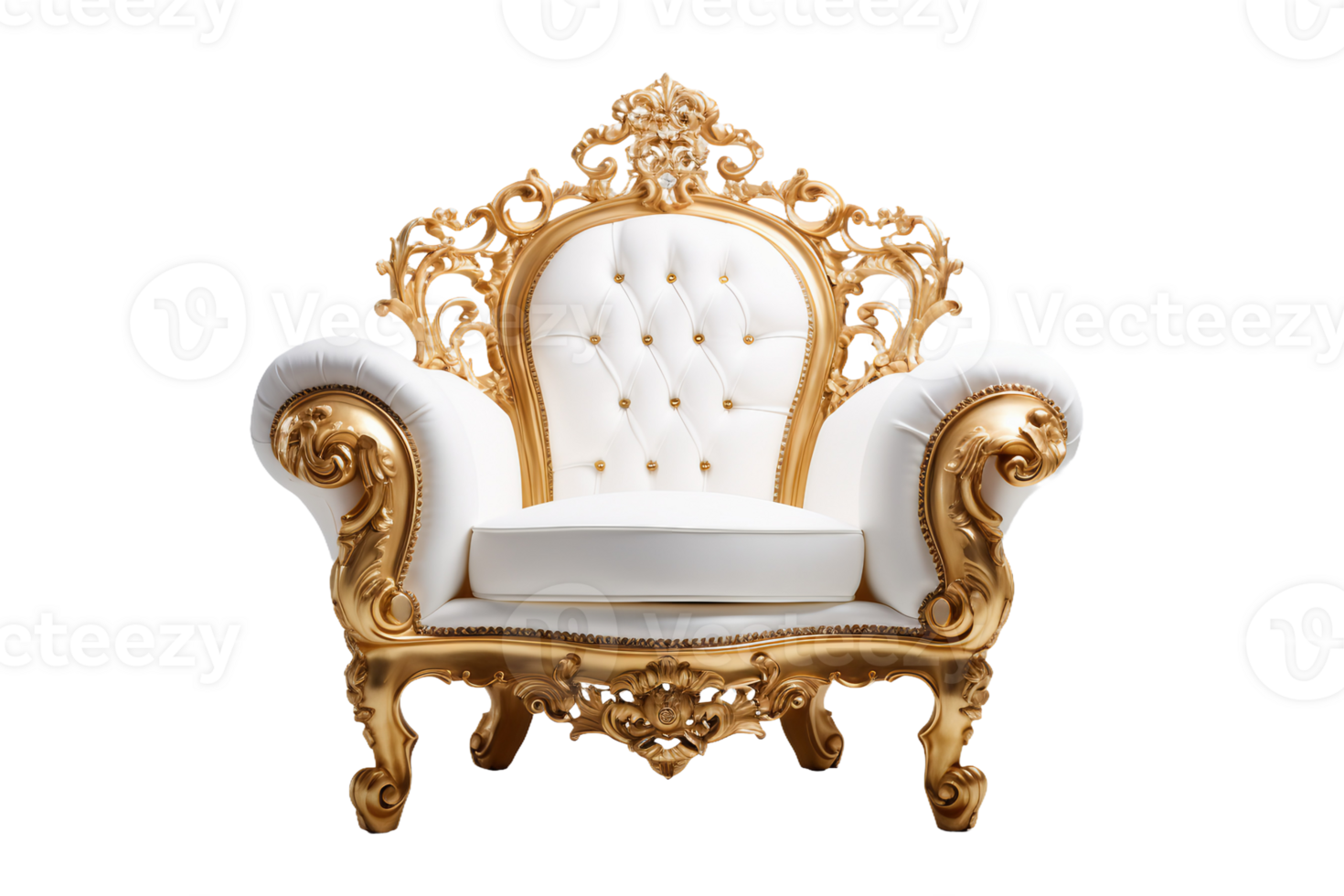 Opulent Armchair in Gold On Transparent Background. png