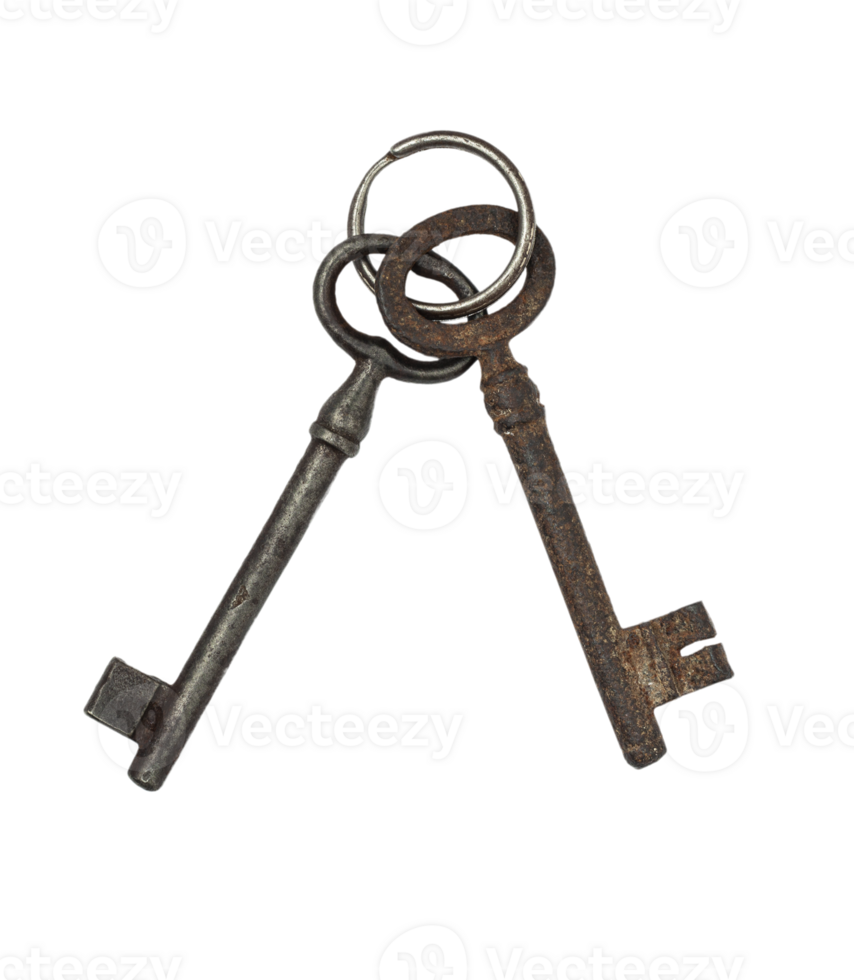 Two old vintage keys isolated on a transparent background png
