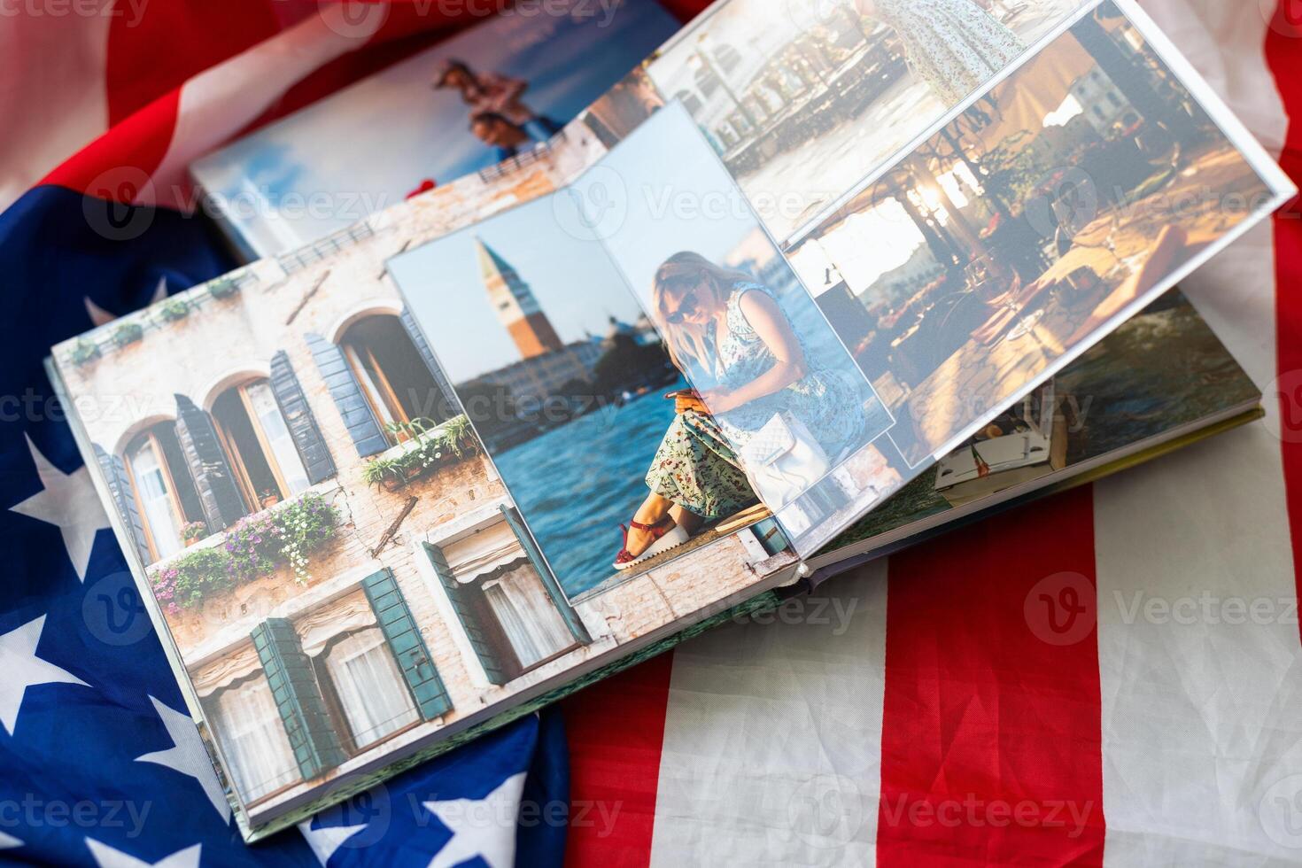 view open book with album at home photo