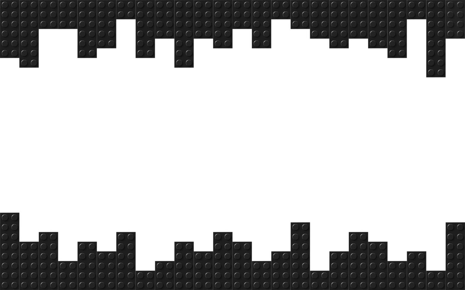 Plastic building toy blocks background. Construction plate. Close-up of a black bricks viewed from above with free place for your content or text. Abstract background illustration vector