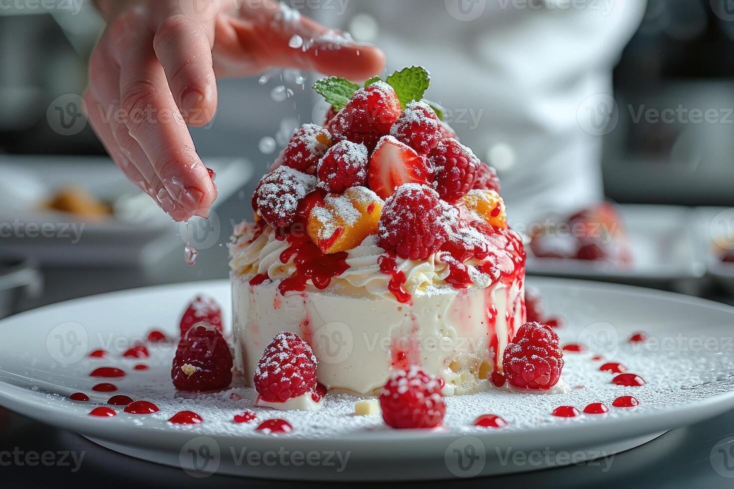 a chef makes delicious desserts professional advertising food photography photo