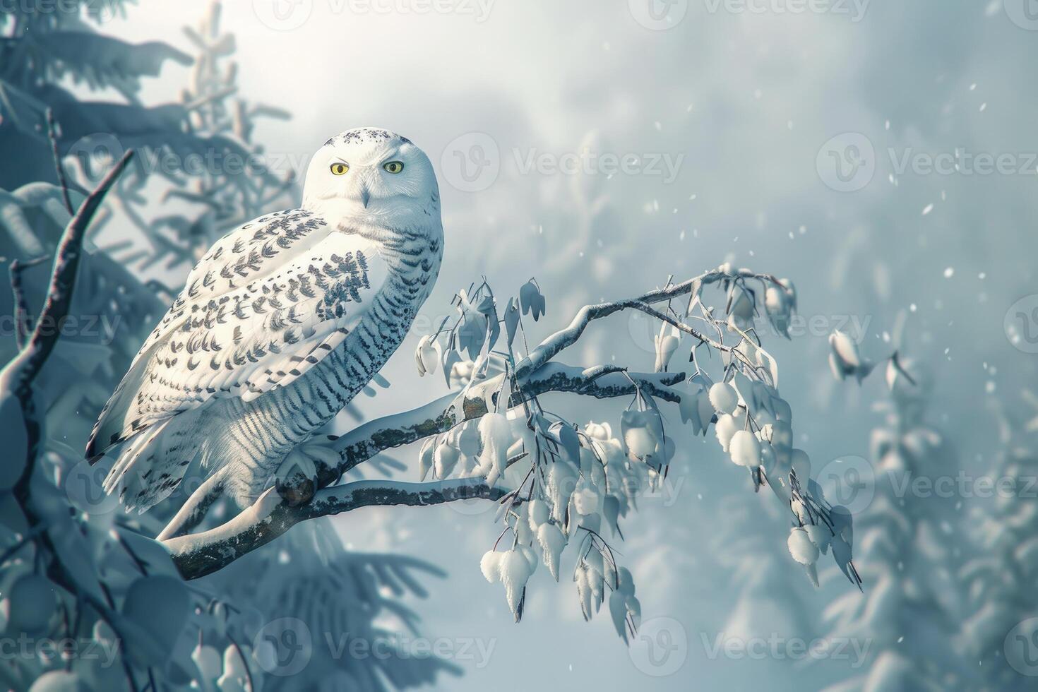Snowy Owl Majesty on a Branch photo
