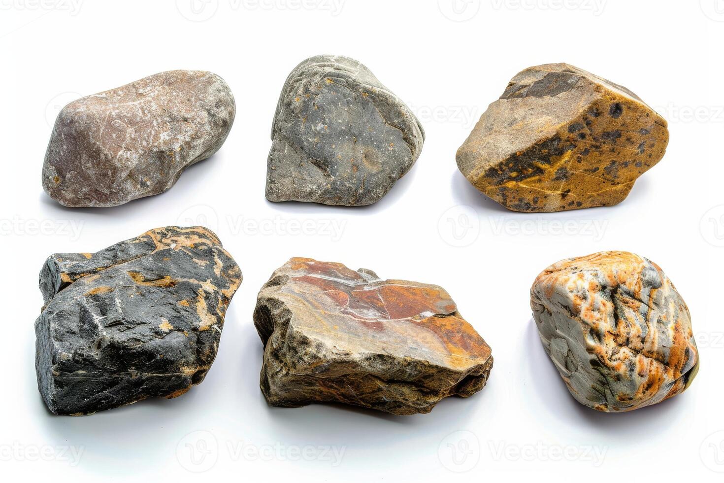 Array of Colorful Pebbles Isolated on White Background photo