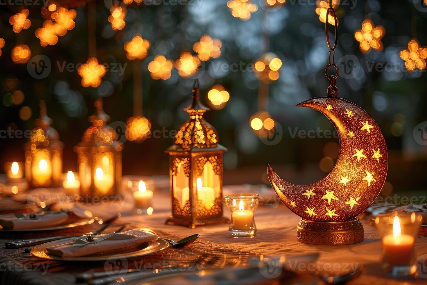 table set and cutlery with ramadan theme advertising food photography photo