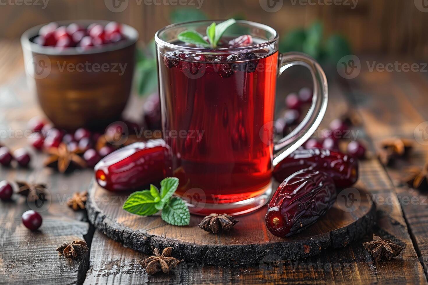 a cup tea and dates on plate for ramadan iftar style professional advertising food photography photo