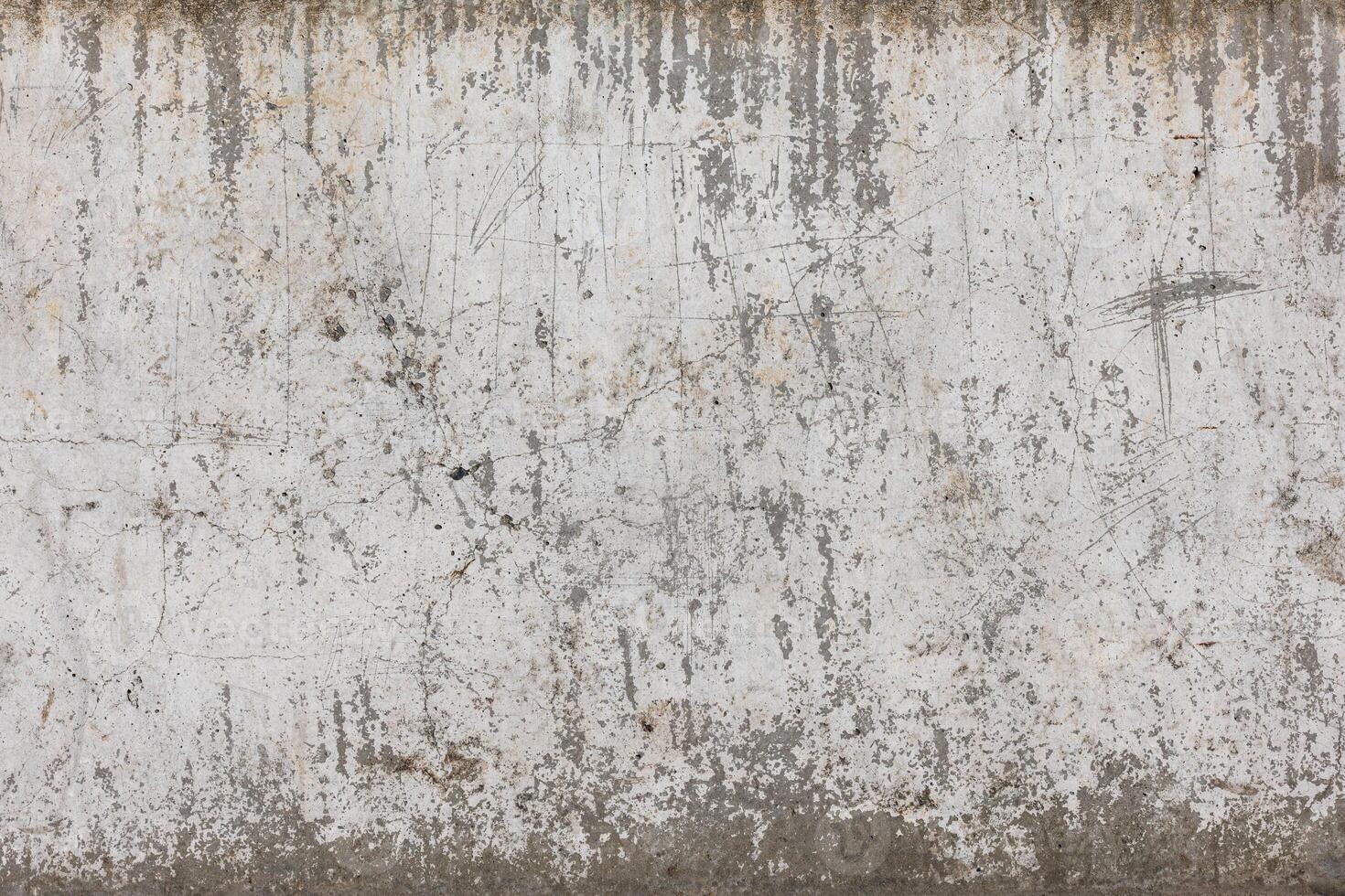 scratched shabby old whitewash on concrete wall texture and flat full-frame closeup background photo