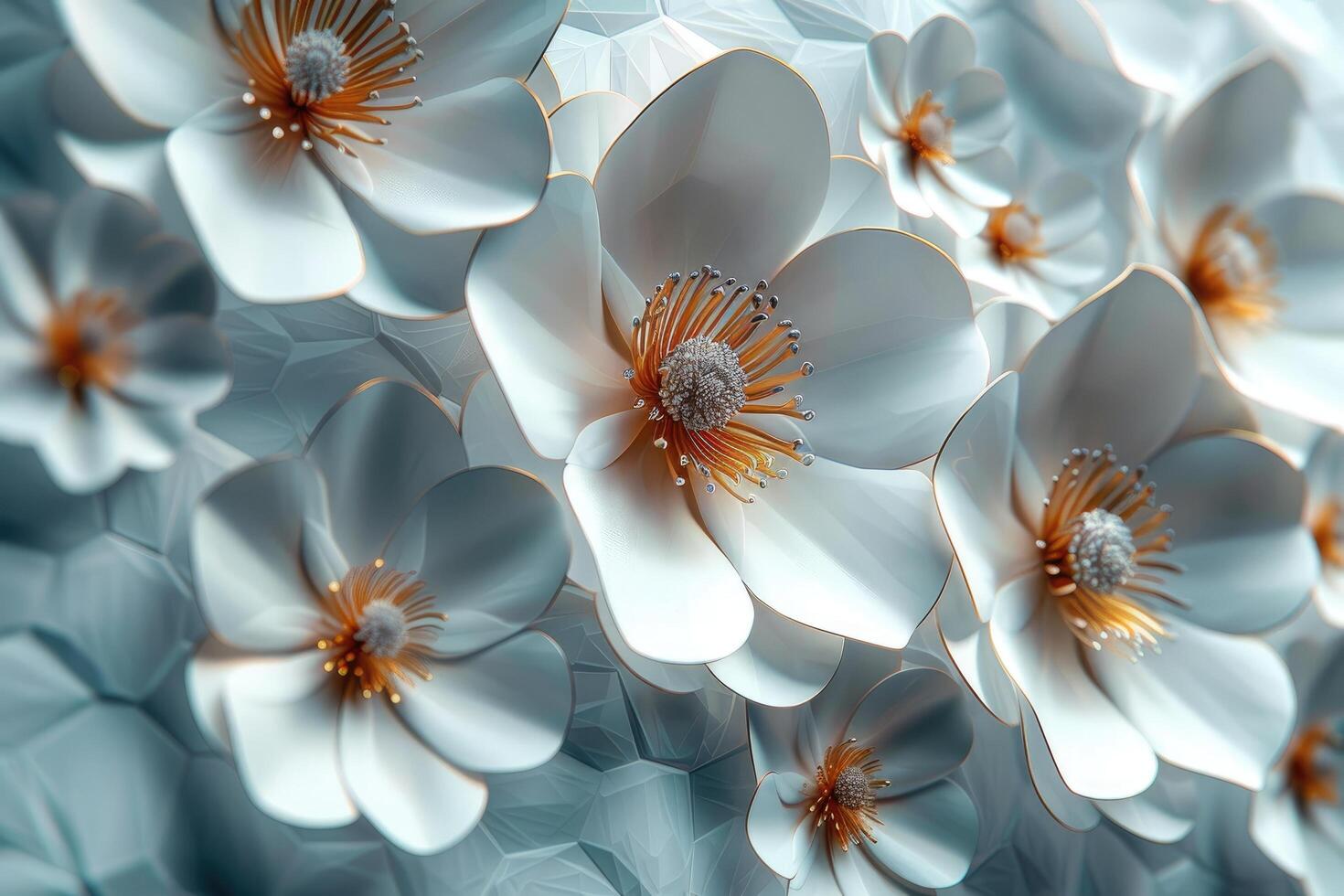 White hexagons with a style reminiscent of beautiful convex modules with gold and silver petals. three-dimensional drawing. superior photos for the web and print