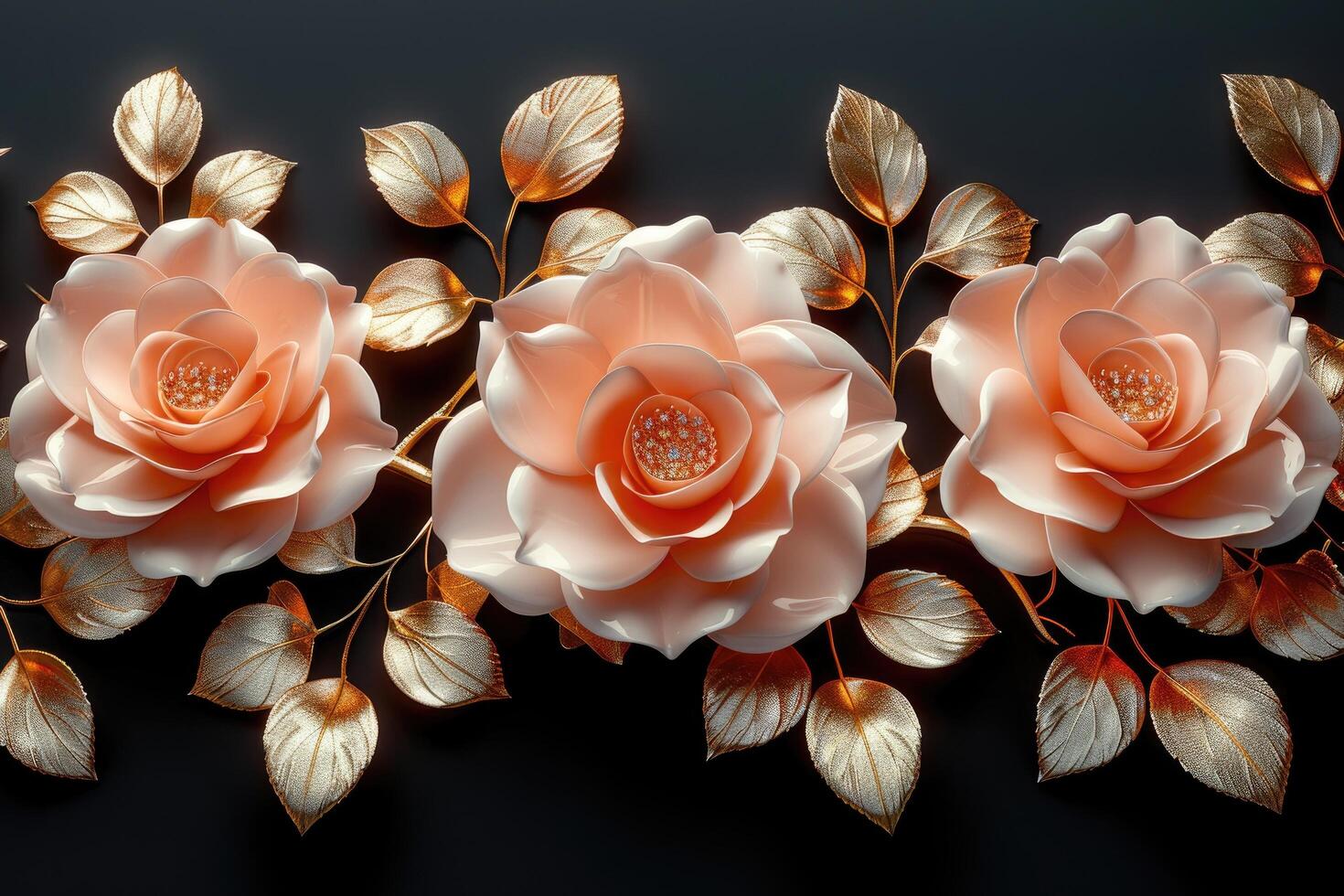 Beautiful jewelry, roses, and floral decorations on a wallpaper photo