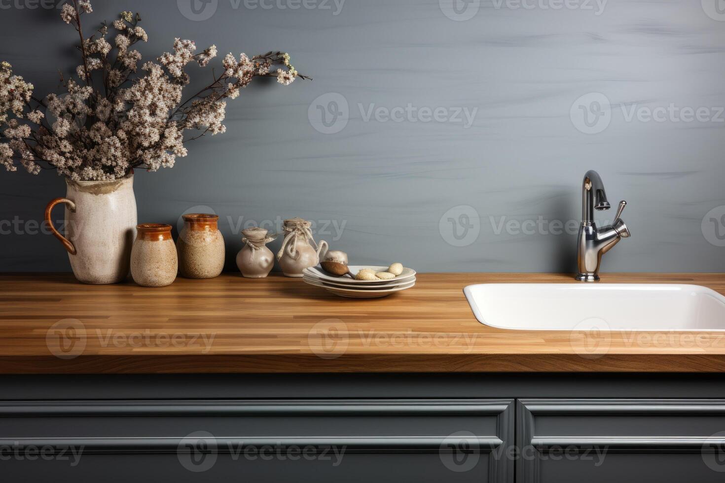 Modern kitchen interior with wooden furniture k professional advertising photography photo