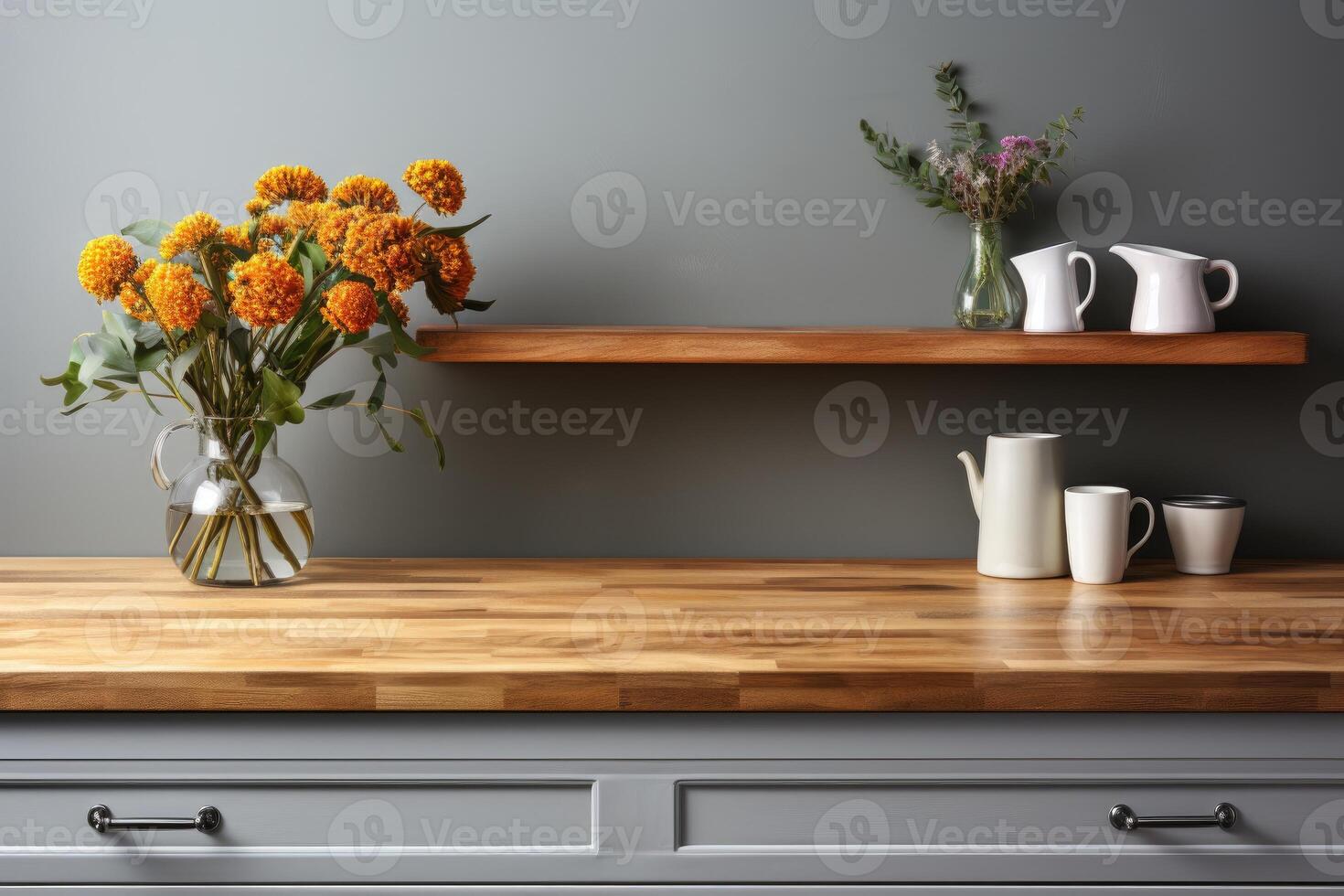 Modern kitchen interior with wooden furniture k professional advertising photography photo