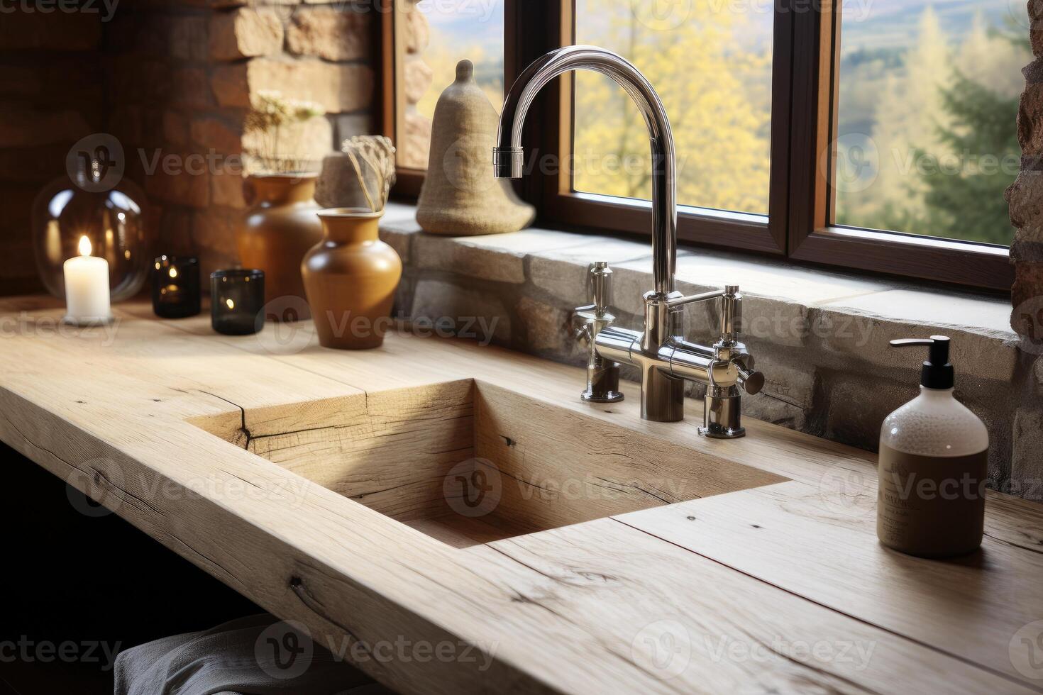 Modern kitchen interior with wooden furniture k professional advertising photography photo