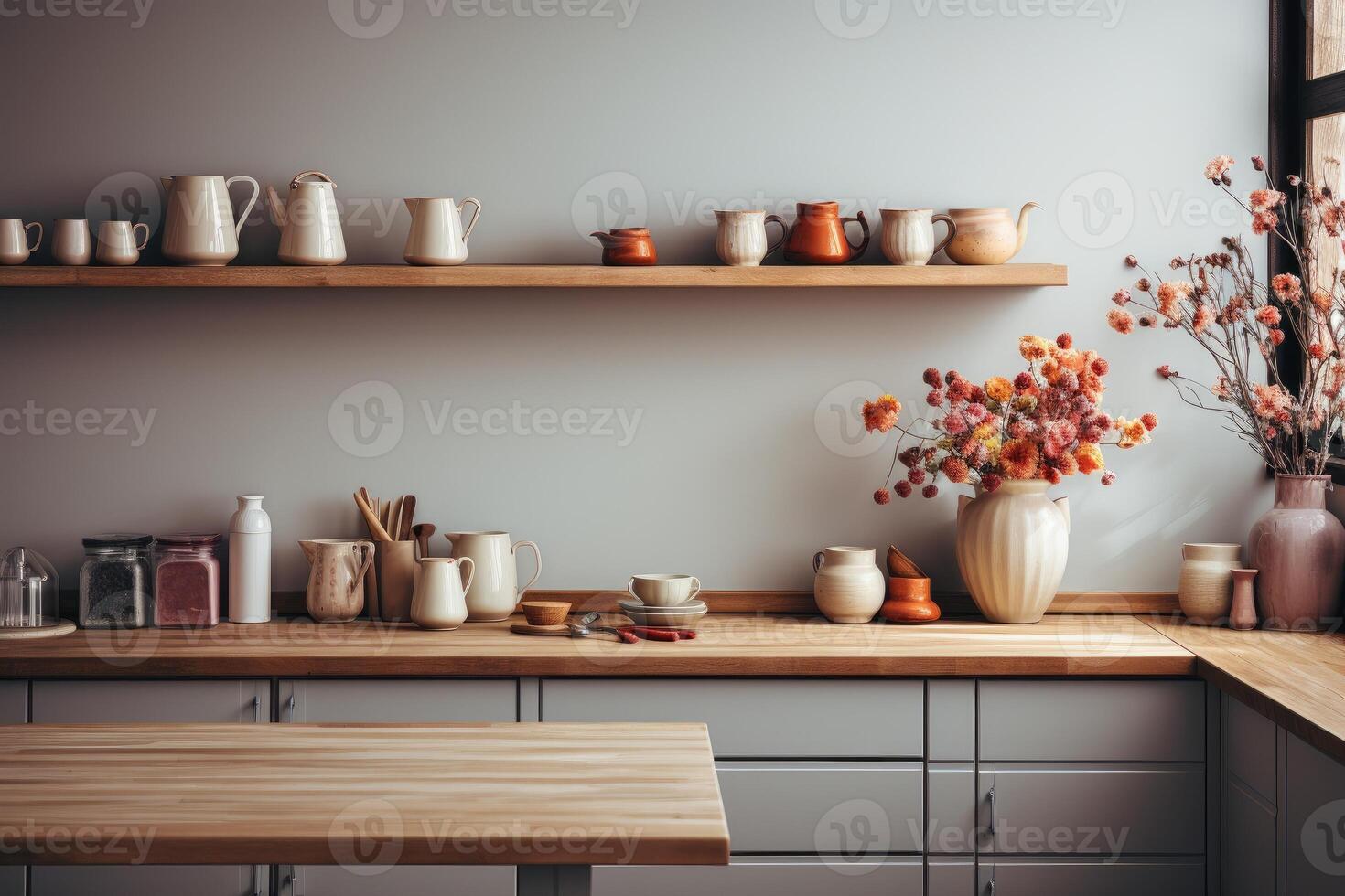 Modern kitchen interior with wooden furniture k professional advertising photography photo