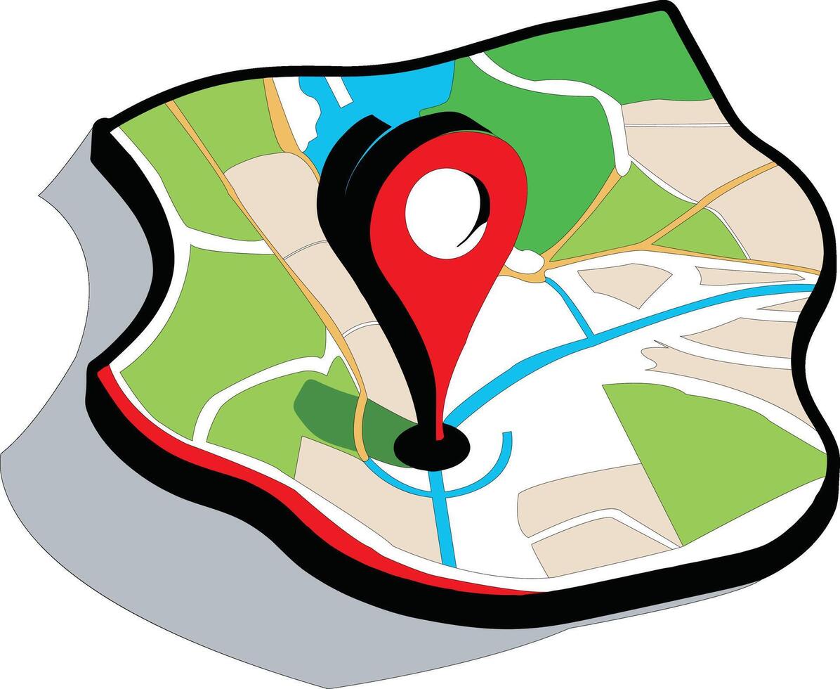 a folded map with a bold location marker pin vector