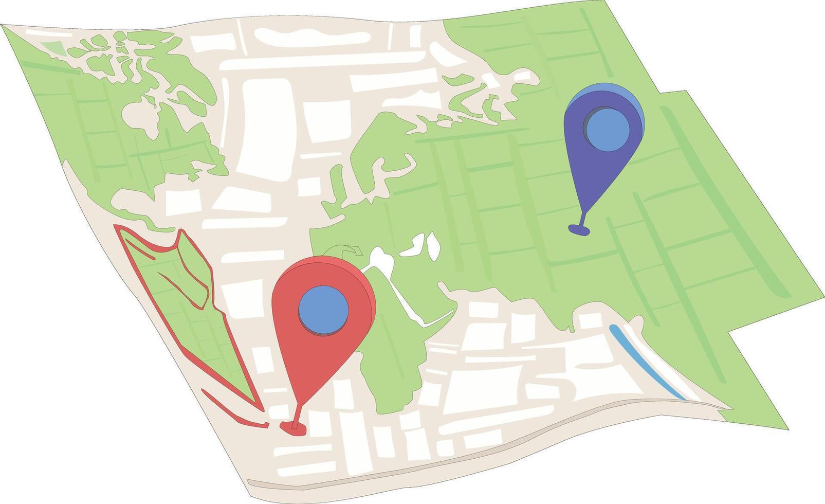 A vibrant, flat-design illustration of a map with a location pin vector