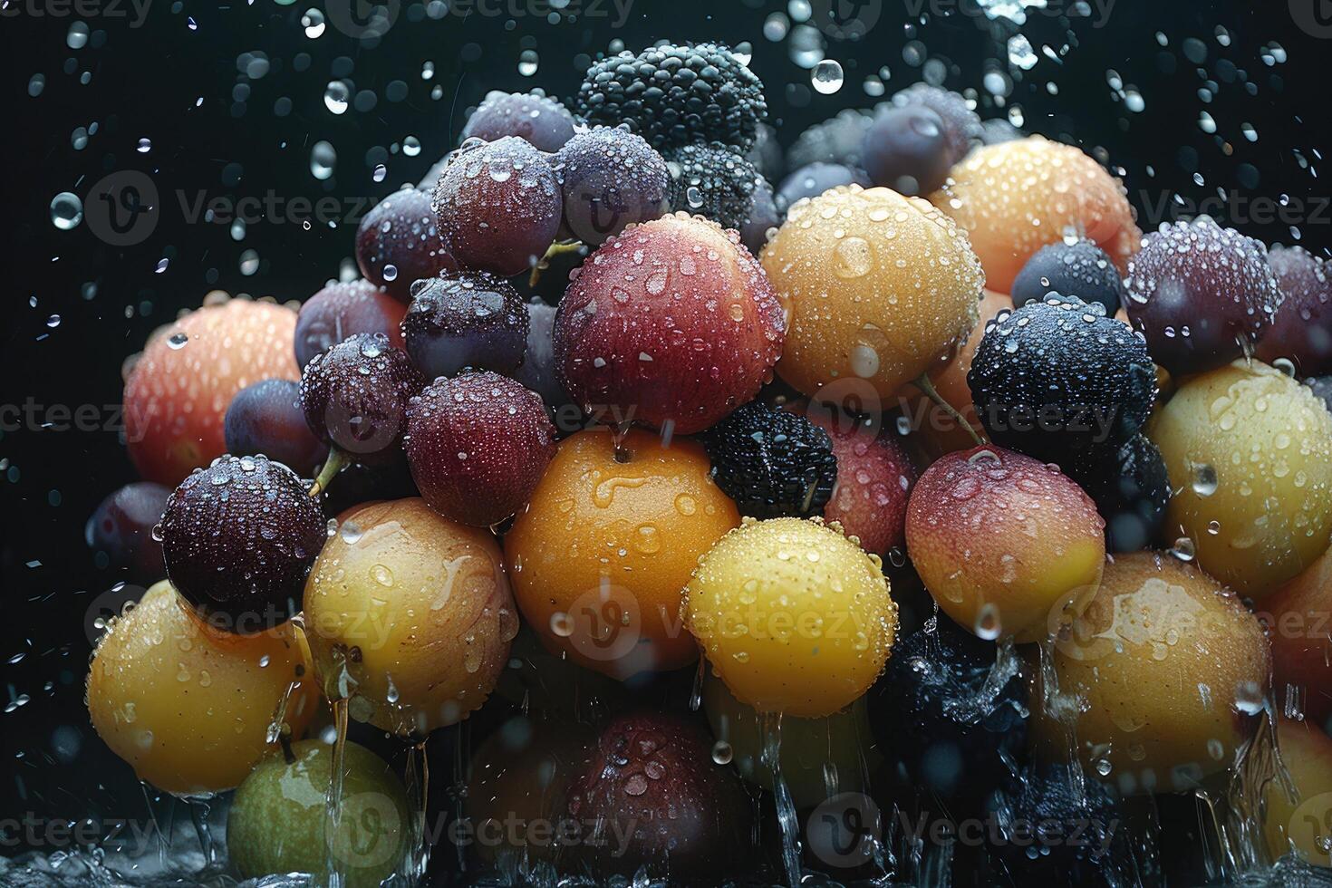 A fresh fruits or vegetables with water droplets creating a splash advertising food photography photo