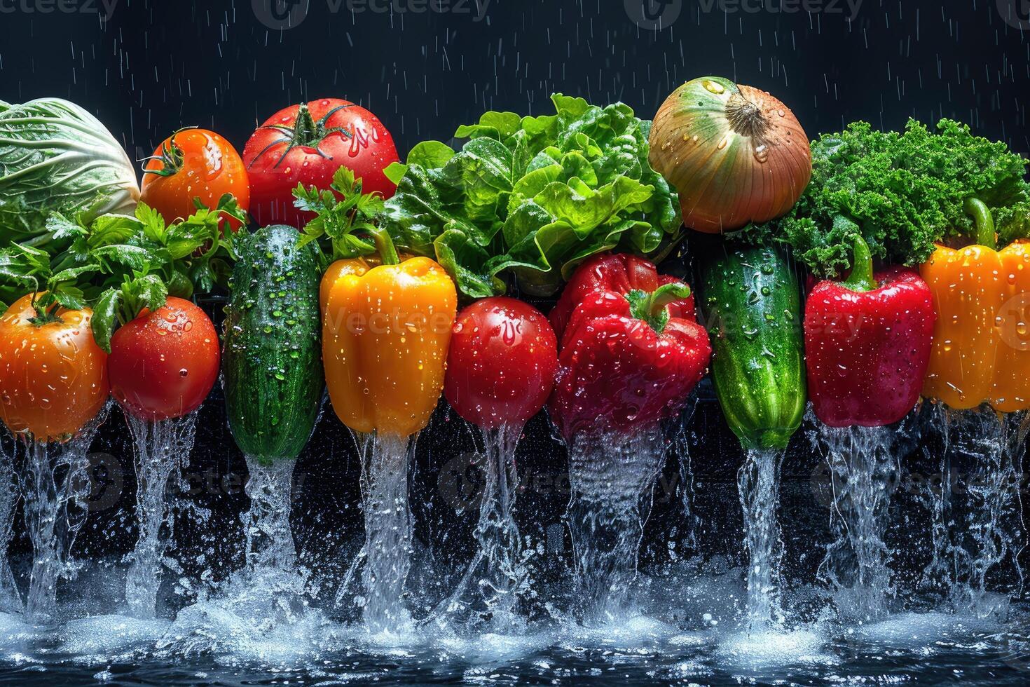 A fresh fruits or vegetables with water droplets creating a splash advertising food photography photo