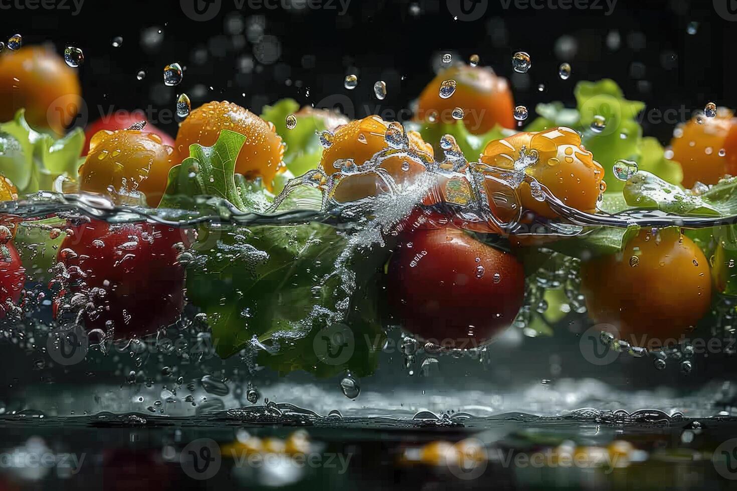 A fresh fruits or vegetables with water droplets creating a splash advertising food photography photo