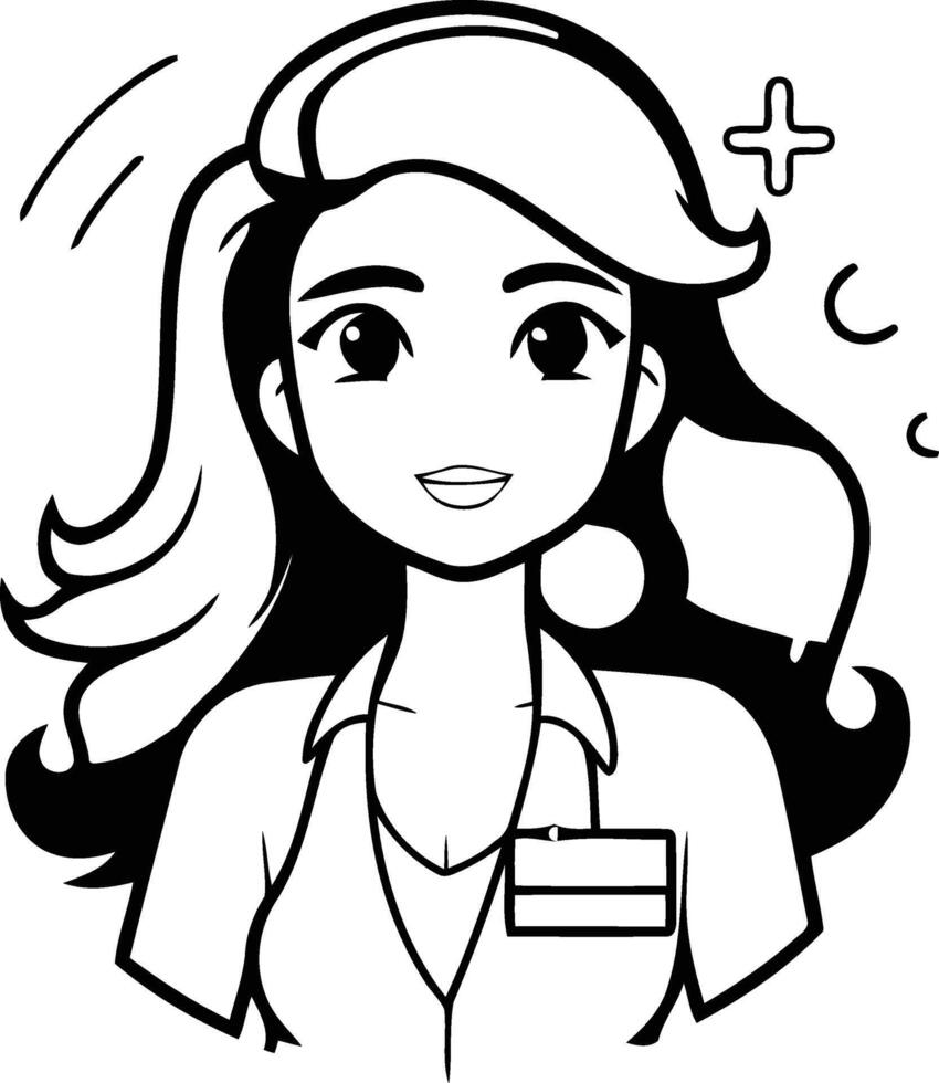 Beautiful female doctor with long red hair and stethoscope. vector