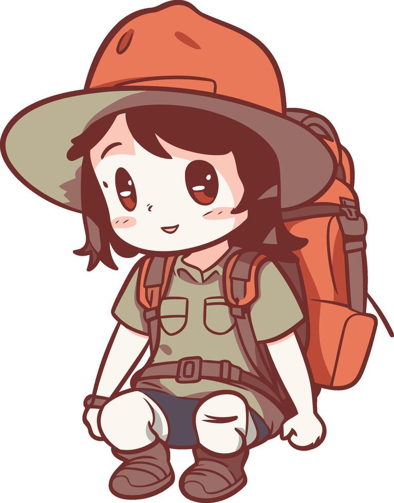 Illustration of a Cute Cartoon Girl Hiking with Backpack vector