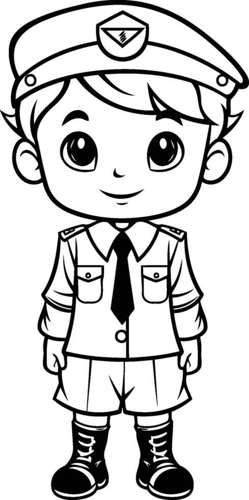 Black and White Cartoon Illustration of Little Boy Captain Character for Coloring Book vector