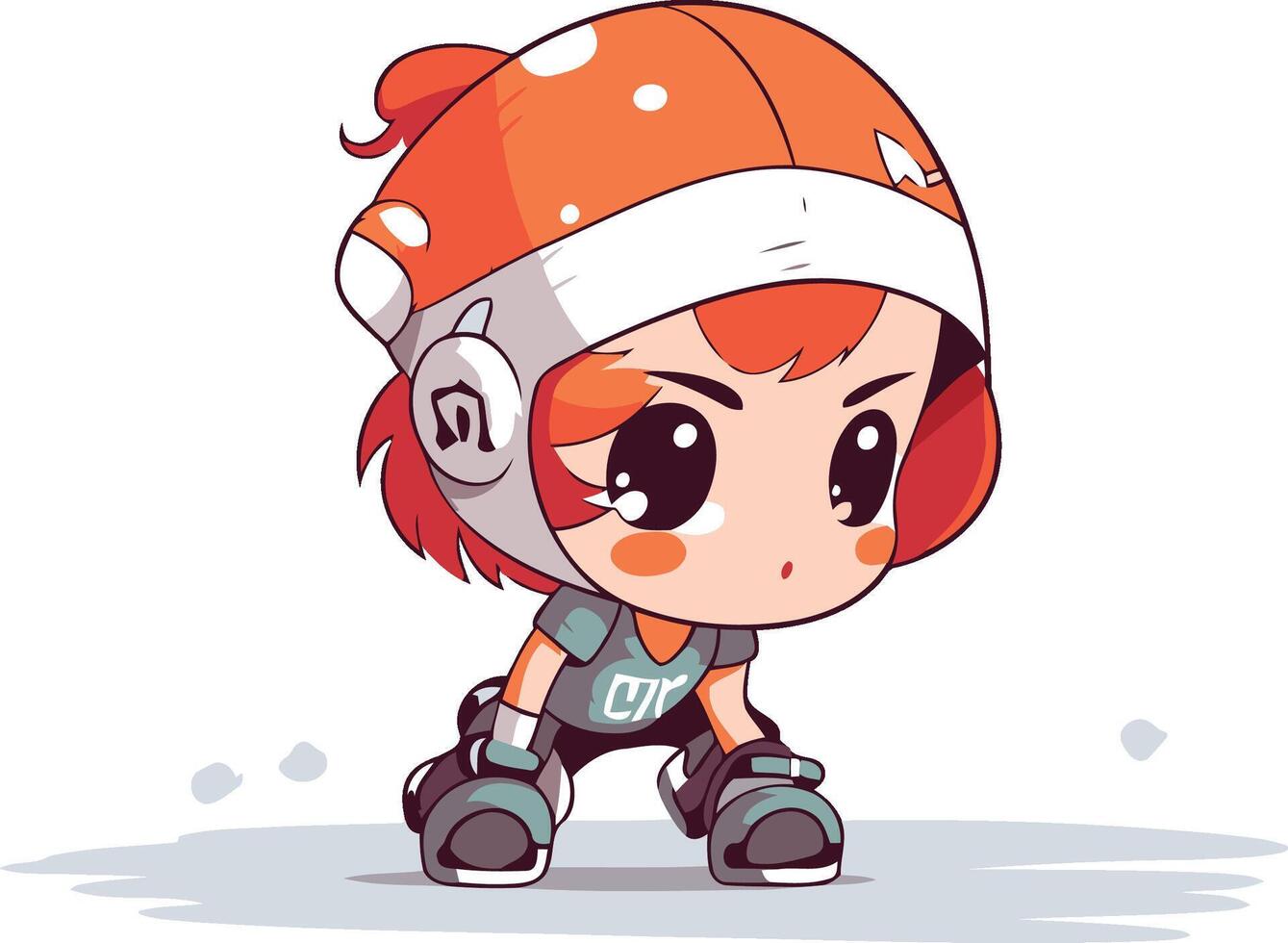 Cute little girl in red cap and gloves. vector