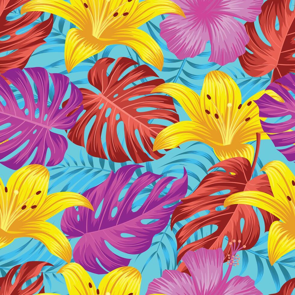Floral seamless pattern with leaves. tropical background vector