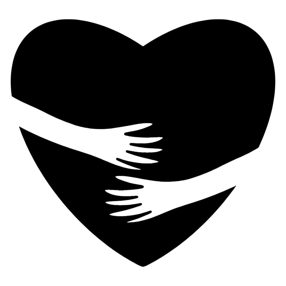 Doodle sketch style of heart with hand hug gesture illustration for concept design. vector