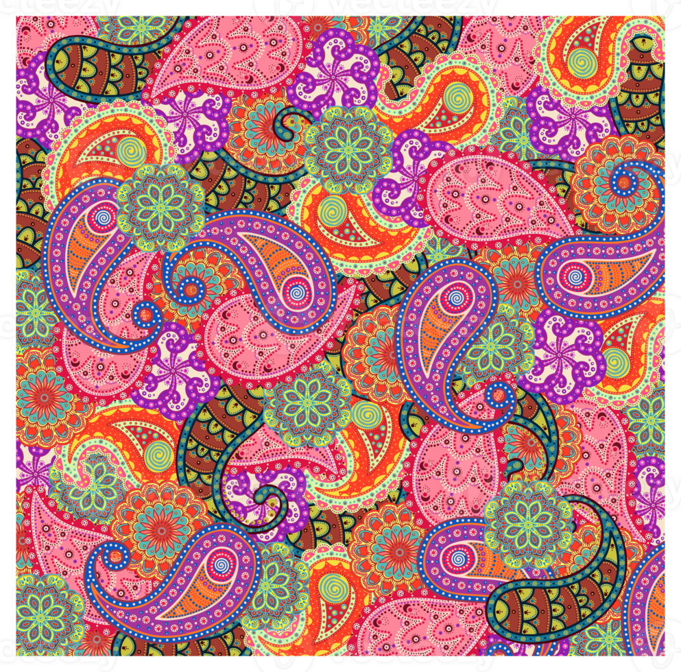 Retro 60s 70s Colorful Paisley Bohemian Hippie Style Pattern png