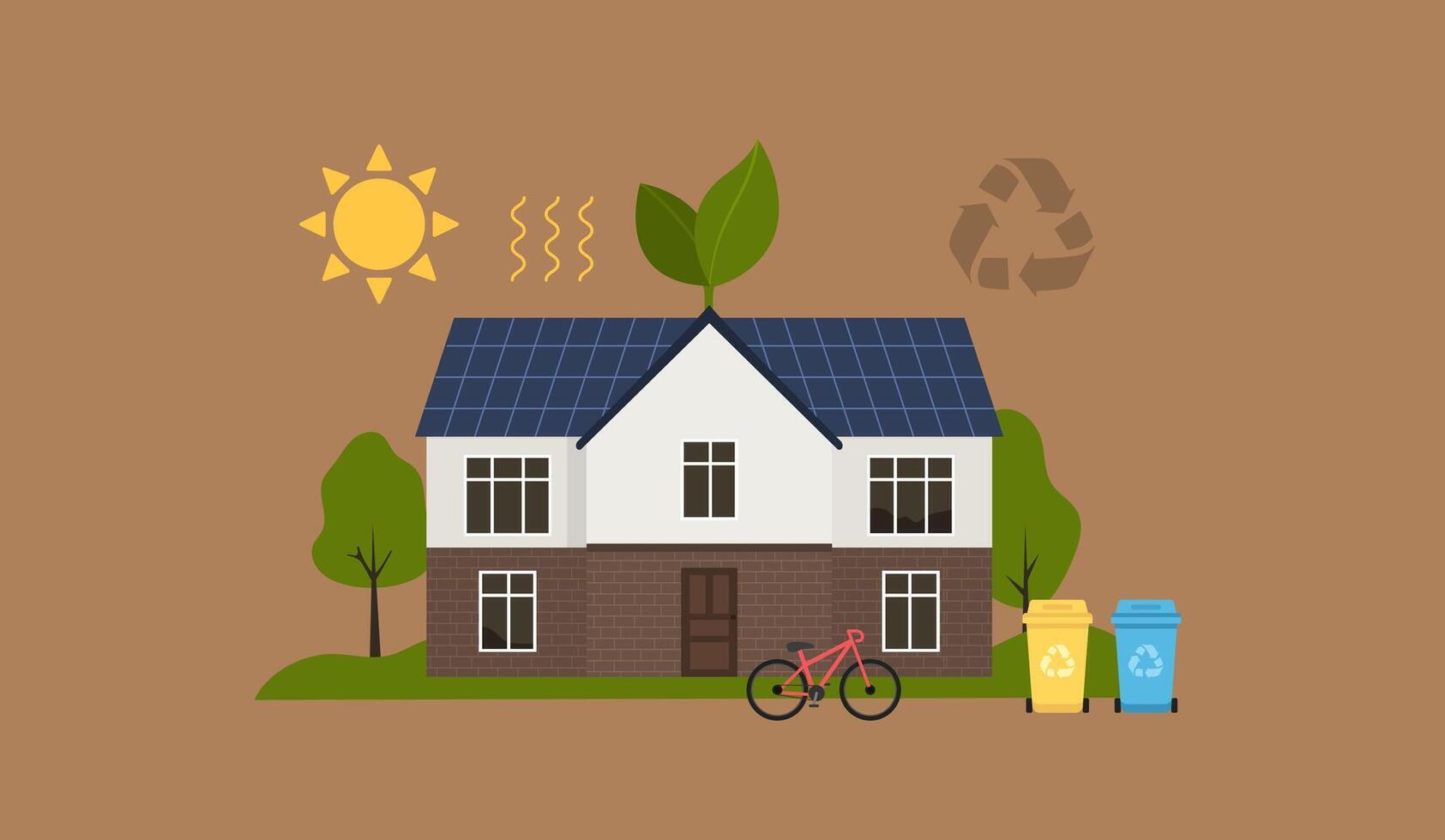 House with solar panels on the roof. Flat style minimal illumination. Eco friendy home. vector