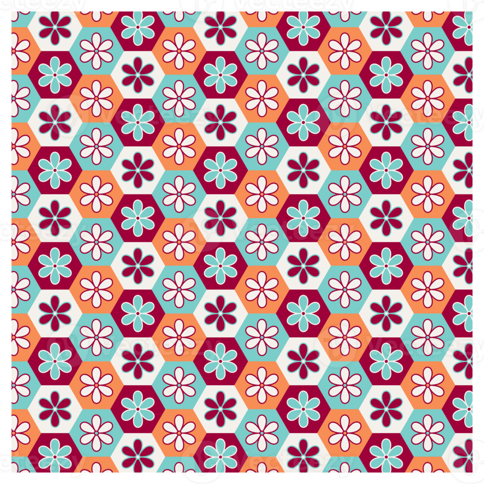 Retro Autumn Fall Daisy Flowers Colorful Hexagon Pattern png