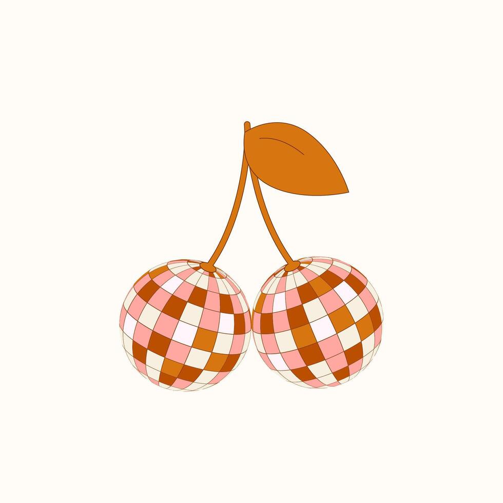 Groovy Disco ball. Cherry disco ball. Party. Y2K retro style. vector