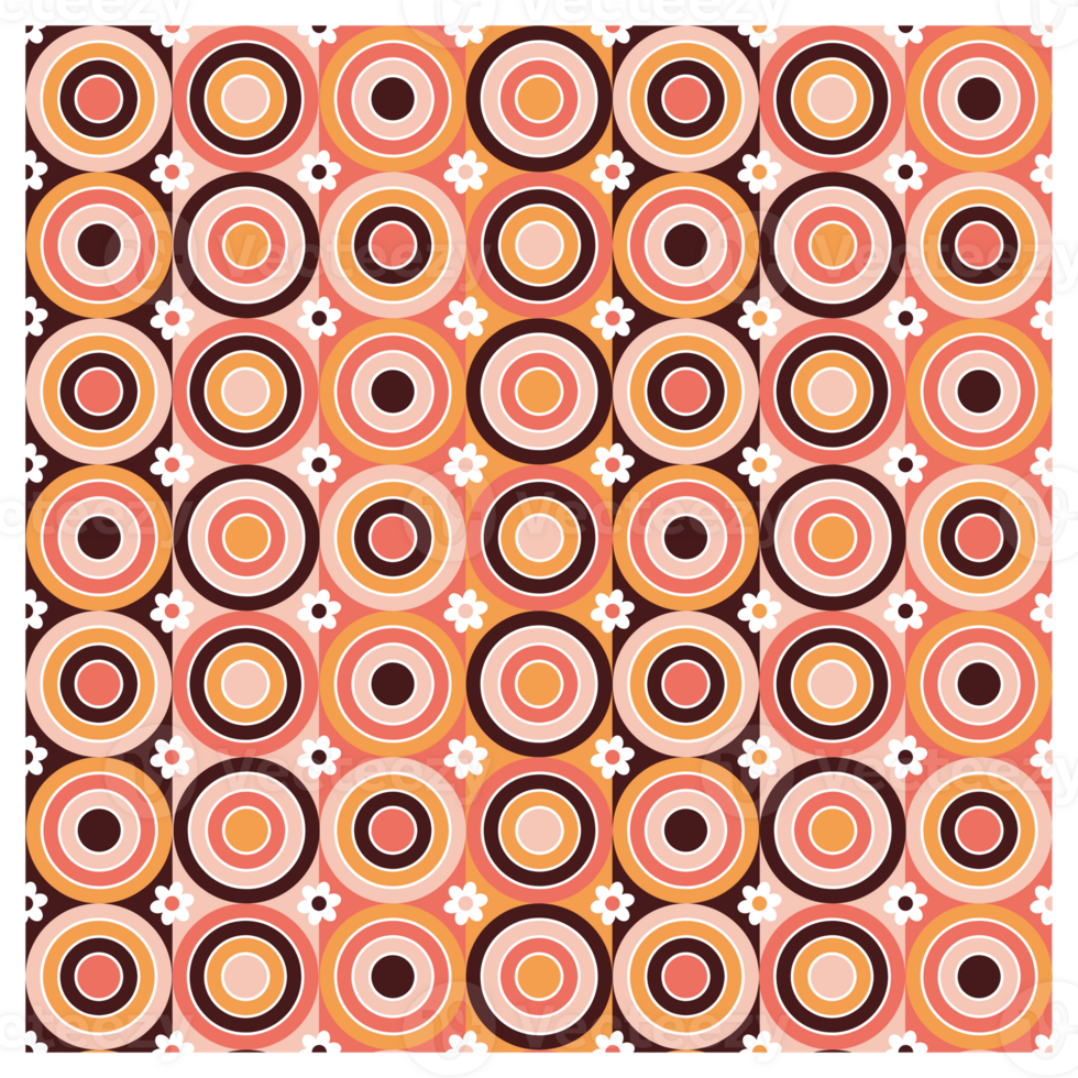 Retro 60s 70s Groovy Circles And Flowers Funky Vintage Boho Pattern png