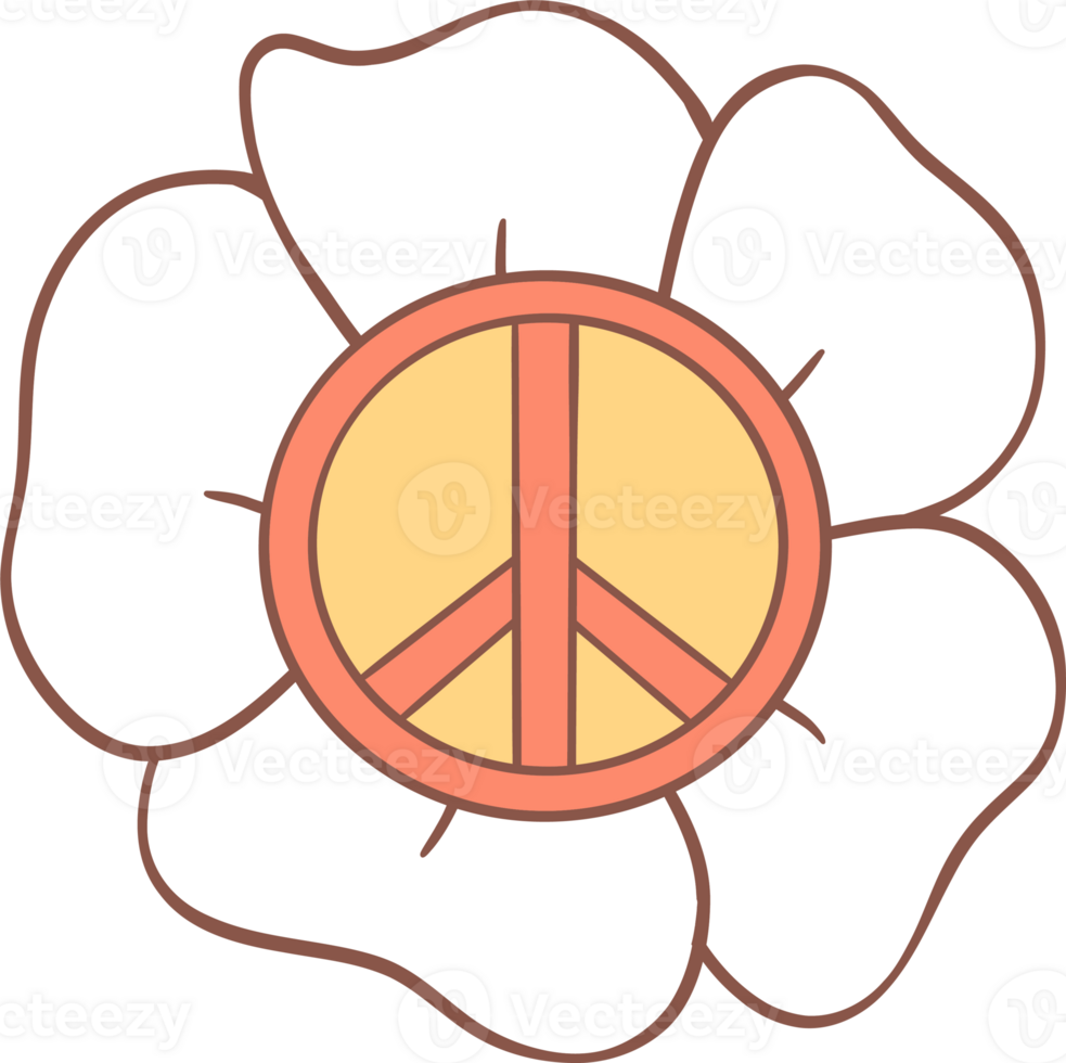 Groovy retro summer peace sign flower png